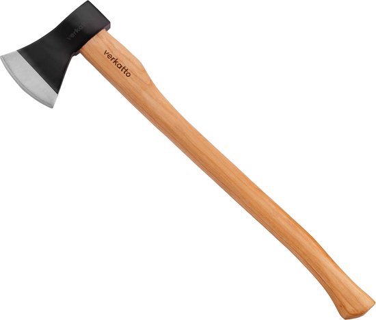 Bijl 1250 g - Forstaxt met hickory-houten steel en lemmet van koolstofstaal - lengte 72 cm - universele bijl voor het bewerken van hout - kloofbijl met gelakt houten handvat voor tuin en bos van Merkloos	