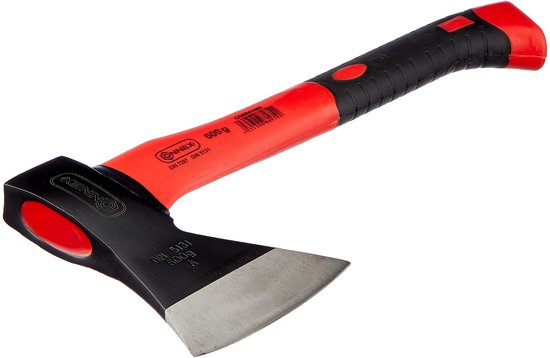 Bijl 600 g - trillingsarme glasvezelsteel - compacte vorm - rubberen greepuiteinde - voor nauwkeurige bewerking van hout/handbijl met snijbescherming/splijtbijl/camping-bijl / COX841460