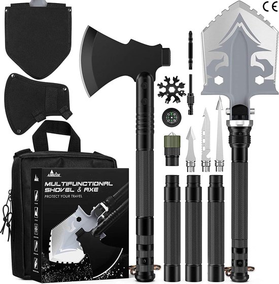 Bijl - Hakbijl - Schep - Multifunctioneel - Roestvrij - Compact - Draagbaar - Ideaal voor Kamperen - Wandelen - Survival van Bijl