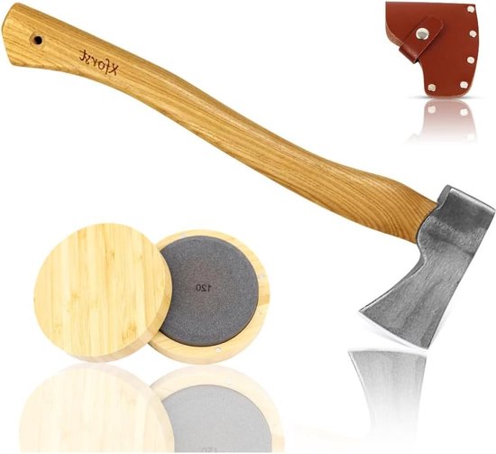 Bijl inclusief slijpsteen - Hickory steel - Snijbescherming van echt leer - Bushcraft Camping Outdoor - 50 cm - 115 kg - AG3 GS2 van Flintablade