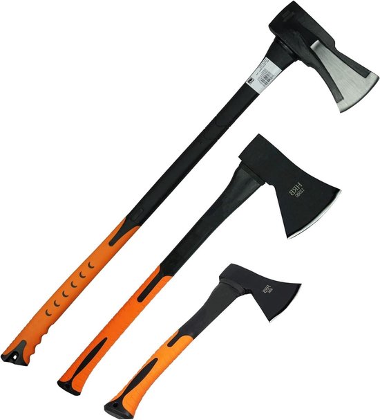 Bijlen set - Handgereedschap set - Hout kloven - Glasvezel handgrepen - 3-delig - Zwart