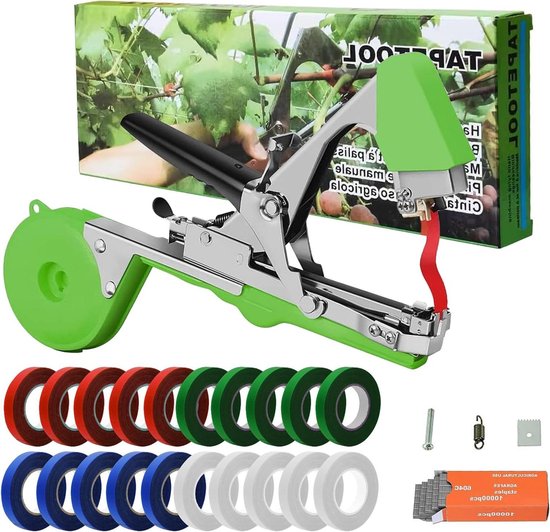 Bindtang voor planten - plantenbindmachine met 1 doos nietjes - 20 rollen - Tuin Vine Binden Tape Tool - Wijngaard Tool Set voor Druiven - Frambozen - Tomaten - Vining Groenten van Merkloos	