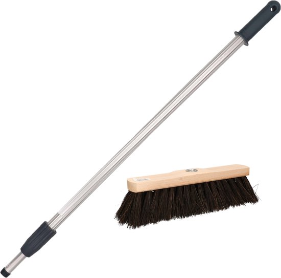 Binnen bezem Arenga inclusief aluminium telescoopsteel zilver 200 cm - Zachte bezems van Sorbo