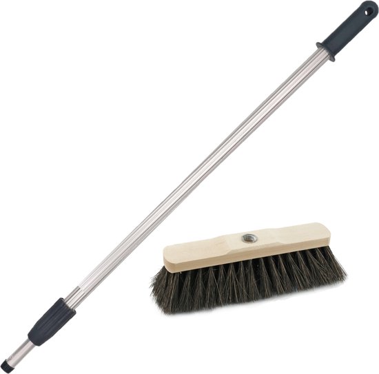 Binnenbezem Arenga inclusief aluminium telescoopsteel zilver 200 cm - Zachte bezems van Sorbo