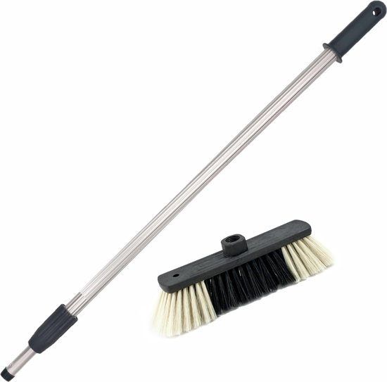 Binnenbezem Eco inclusief aluminium telescoopsteel zilver 200 cm - Zachte bezems van Sorbo