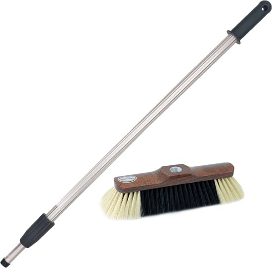 Binnenbezem gemixt paardenhaar inclusief aluminium telescoopsteel zilver 200 cm - Zachte bezems van Unger