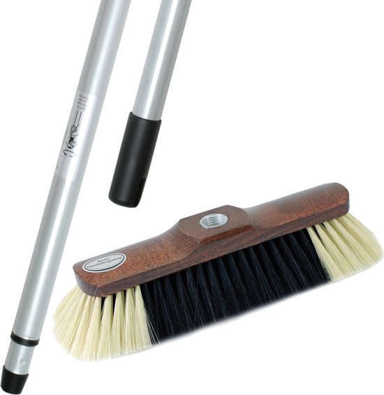 Binnenbezem gemixt paardenhaar inclusief metalen telescoopsteel zilver 200 cm - Zachte bezems van Simply Goods