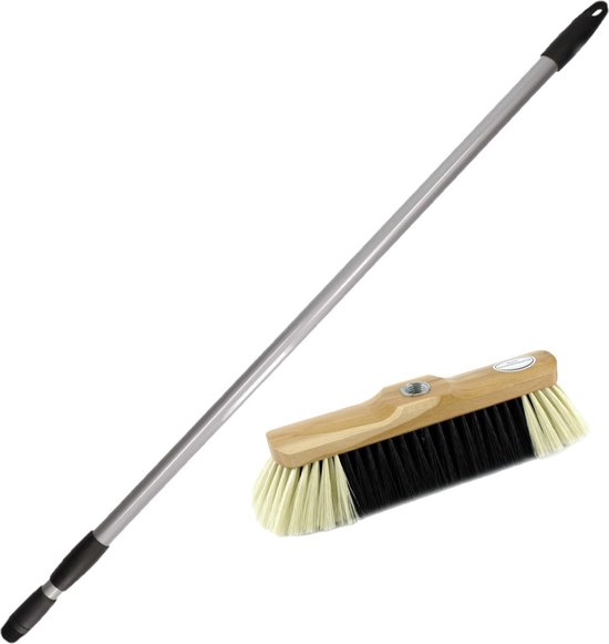 Binnenbezem synthetisch inclusief metalen telescoopsteel grijs 130 cm - Zachte bezems van Sorbo