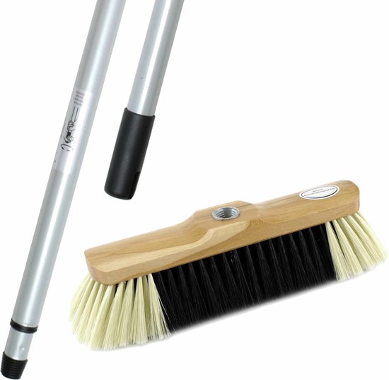 Binnenbezem synthetisch inclusief metalen telescoopsteel zilver 200 cm - Zachte bezems van Sorbo