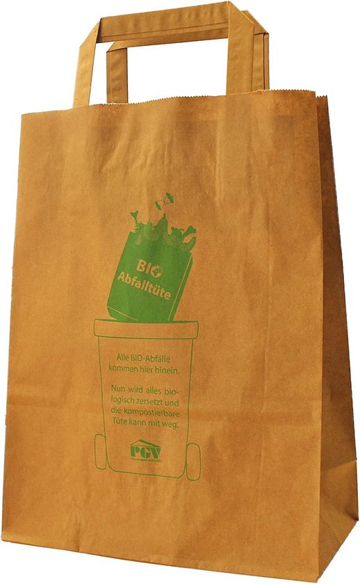 Biologisch afbreekbare afvalzakken met trekband voor GFT-afval - 100 stuks bruin papier van Merkloos	