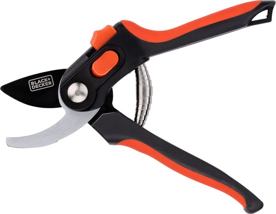 BLACK+DECKER Tuinschaar - 20,3 CM - Gehard Stalen Bladen - 13 MM Knipdikte - Zwart/ Oranje van BLACK+DECKER