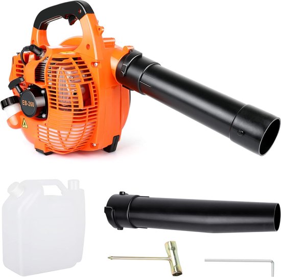 Bladblazer - 0,9L benzine tank - gevoerde steunriemen - Met rugzak - afneembare buizen - 270 km/u luchtstroom snelheid - 7500rpm - Oranje - 275 dB - 7500rpm - van Merkloos	