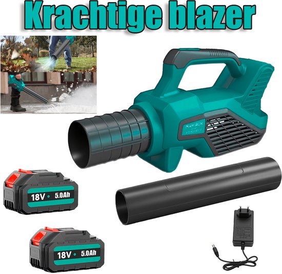 Bladblazer, 18V draadloze bladblazer met 2 x 5500mAh accu's, max. 530+ CFM variabele snelheidsregeling & borstelloze motor, draadloze bladblazers, voor sneeuw, stof en puin van Greenworks