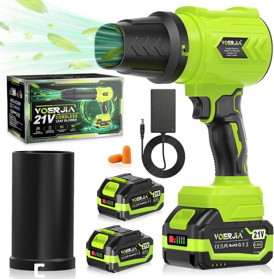 Bladblazer Accu 21V – 2x 4000mAh Accu – 3 Snelheden – 550 CFM – Incl. Oplader & 2 Blaasmonden