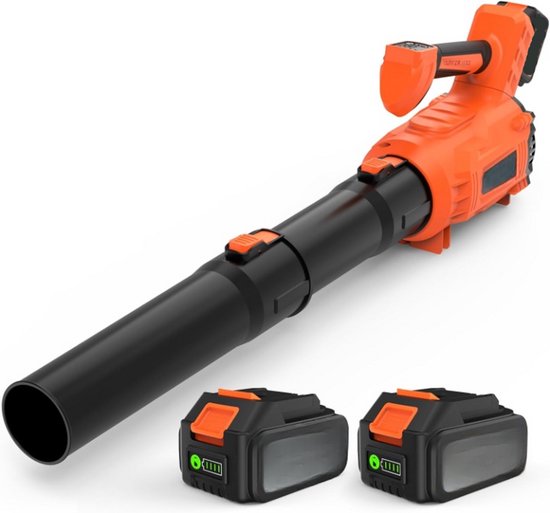 Bladblazer - Accu Bladblazer - Electrisch - 21V - Inc. 2 Stuks - 5.2Ah Accu & Oplader - Luchtsnelheid 305 km/u - 600 CFM - 5 Snelheidsniveaus - met Turbo Modus - 34 x 15 x 26 - Oranje van VONROC