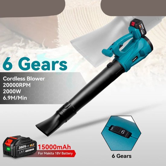 Bladblazer - Bladzuiger - Draadloos - Blower - Elektrische/Accu - 2000W - 6 Snelheden, met Accu voor Bladeren, Stof en Sneeuw van Onbekend.