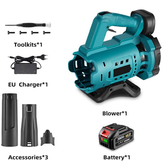 Bladblazer - Bladzuiger - Luchtblazer - Elektrische - Brushless - 18500RPM - Air Duster - Tuingereedschap - Turbo Fan - Luchtpistool - Draadloze Bladblazer Sneeuw Stof Blazer Handgereedschap – Hoge Vermogen - Inclusief 1x388VF Accu Set van Merkloos	