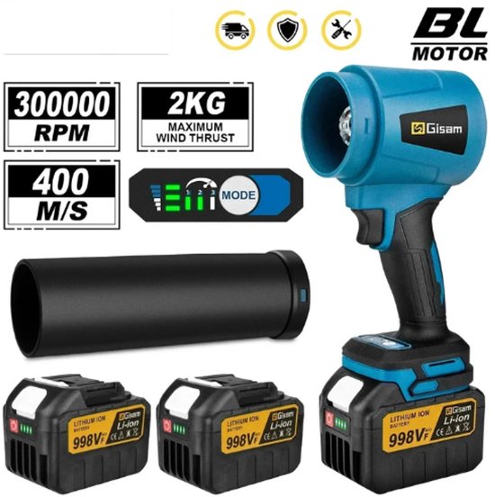 Bladblazer Met Accu - Bladblazer Makita - Waterblazer - Turboblower - Autodroger - Luchtblazer - 3000W - 400M/S - 2 Accu's - 998VF van Makita