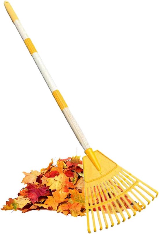 Bladhark 14 Tanden - Gazonhark Waaiervormig - Tuinonderhoud Buiten - Ergonomische Handgreep - 50 cm Werkbreedte - Geel
