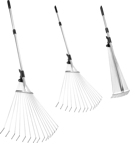 Bladhark, 161 cm telescopische bladhark, verstelbare hark, tuinhark, bladhark, gazonhark voor het reinigen van planten, gazon en tuin van Gardebruk