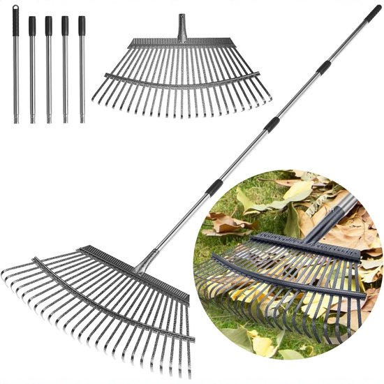 Bladhark - Gazonrakel - Nivelleringshark - Harkkop met 25 Tanden - RVS Staaf - Afneembaar - 160 cm