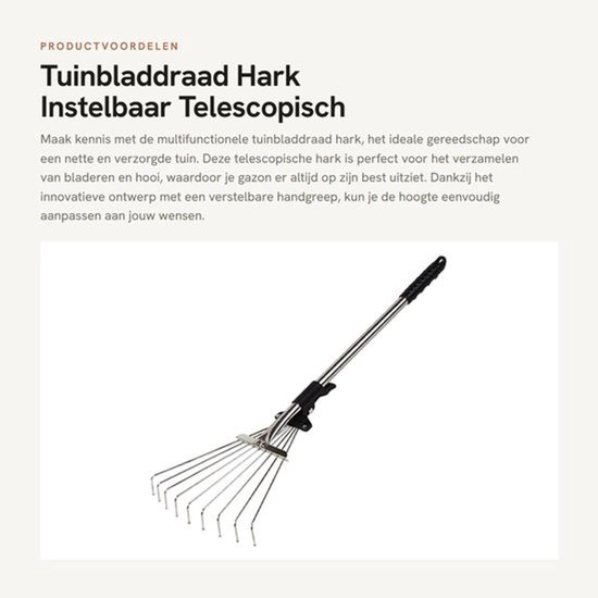 Bladhark Telescopisch - Tuinhark met Steel - Multifunctioneel - Instelbare Breedte - Hoogwaardig Elastisch Staaldraad - Kogelvormige Punt