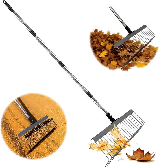 Bladhark Tuin - Gazonhark Metaal - Bladeren Verzamelen - Verstelbare Telescoopsteel - 53-160 cm - Zilver