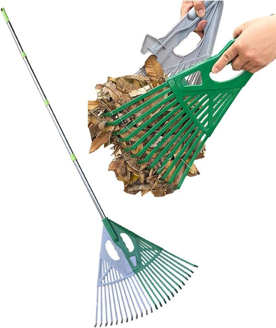 Bladhark - Tuinhark Grasverzamelaar - Gazon Onderhouden - Ergonomische Lange Steel - 56 x 47 cm - Groen