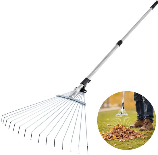Bladhark - Ventilatorhark Tuinhark - 15 Tanden - 57 cm Brede Kop - Verstelbare Steel 81–160 cm - Voor Kleine Bladeren - Voor Gazon en Tuin van Merkloos	
