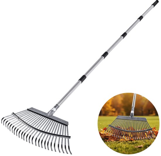 Bladhark - Waaierhark - 25 Tanden - 46,5 cm Kopbreedte - Verstelbare Steel 92–180 cm - Voor Gazon en Tuin