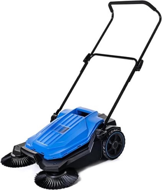 Bladverzamelaar - Handmatige Veegmachine met Tank van 18 Liter - Bladverzamelaar met Twee Zijborstels en Een Veegbreedte van 650 mm - Handveegmachine voor Zand, Bladeren, Grind, en Gazon - Blauw/Zwart van Monzana