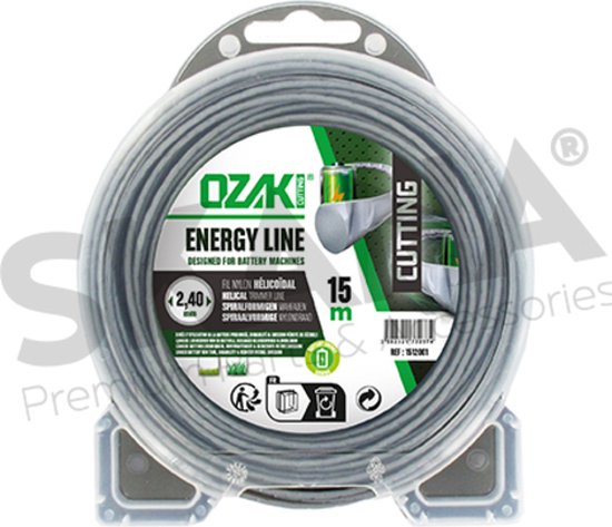 Blister nylon maaidraad Ozaki premium rond. Gepatenteerd ontwerp voor optimale gebruiksduur van de accu. Lengte : 15 m, Ø: 2,40mm. van Ozaki