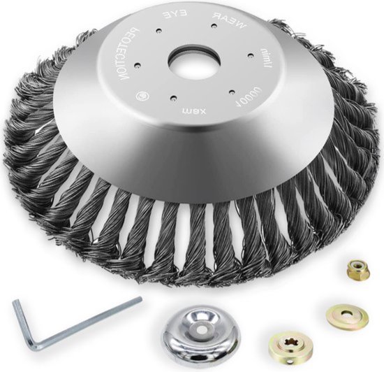 BLOEIMAATJES Universele Onkruidborstel - Ø20 cm – Voor Bosmaaiers & Trimmers – Inclusief Montageset – Gehard Staal – Voegenborstel – Oppervlaktebehandeling – Roest & Vuil Verwijderen van BLOEIMAATJES