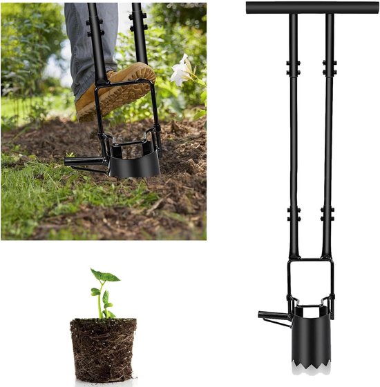 Bloembollen planten tool - Lange steel - Tuinieren - Dubbel voetpedaal - 1.87 kg - Zwart