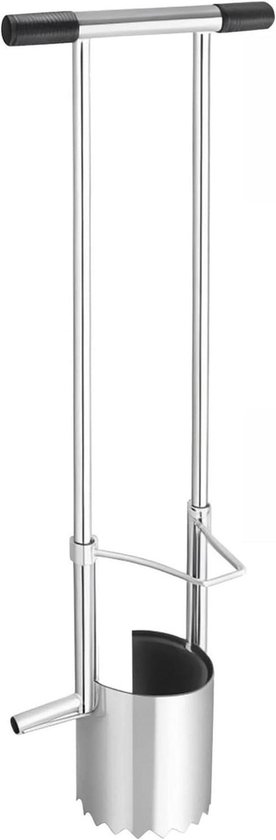 Bloembollenplanter Lange Steel - Handmatige Zaaimachine Plantgatmaker - Planten in de Tuin - Ergonomische Soft Grip - 82 cm - Zilver