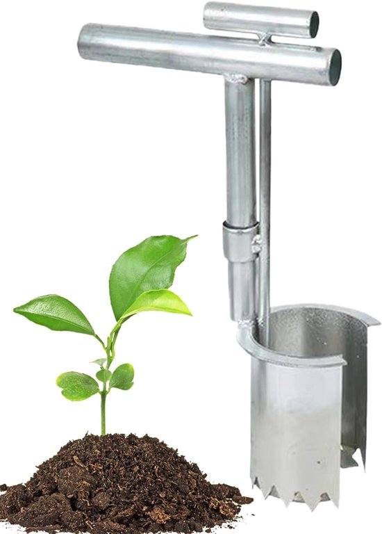 Bloembollenplanter - Tuinplanter Bolengraver - Planten van bollen - Roestvrijstalen constructie - 35 cm - Zilver
