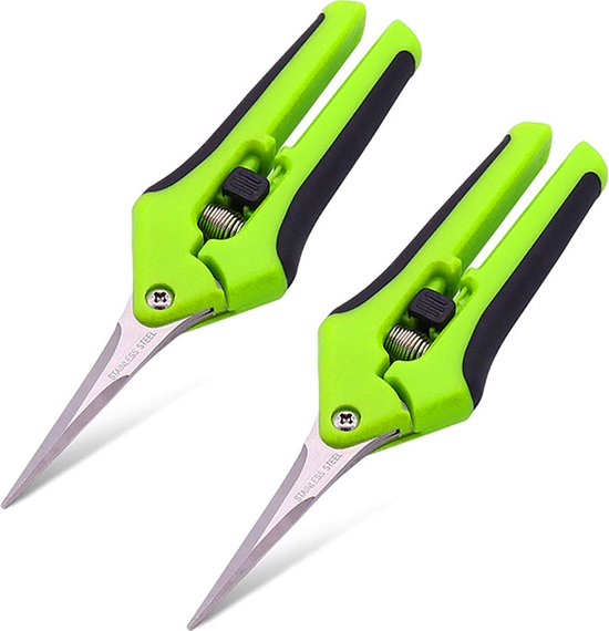 Bloemenschaar set van 2 stuks | Vlijmscherp voor gladde snijoppervlaktes | Gebogen bladen om overal bij te kunnen | Fruitschaar, oogstschaar, kruidenschaar, snoeischaar voor bloemen, planten en kruiden | Anti-slip handgreep van S JAPAN.