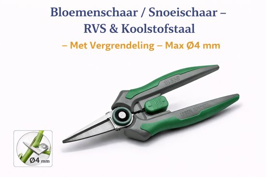 Bloemenschaar / Snoeischaar – RVS & Koolstofstaal – Met Vergrendeling – Max Ø4 mm van Merkloos	