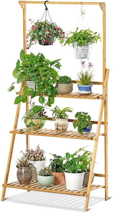 Bloementrap van hout voor kamerplanten - plantenrek - balkon - opvouwbaar rek voor buiten - bloemenstandaard - Hout - 68,5 x 40 x 144 cm - Modern - decoratief plantenrek van Merkloos	