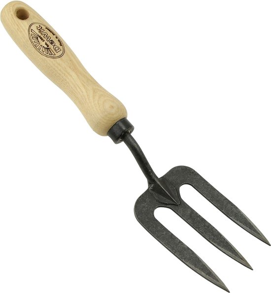 Bloemenvork, klein, 28,5 cm, professionele graveerkabel van borstaal met FSC®-gecertificeerde handgreep van essenhout, tuinvork, handgrafvork & tuinvork, tuingereedschap van Krumpholz.