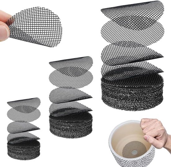 Bloempot Gaas Pads - Ademend Plastic Gaas voor Bloempot Bodem - Ronde Drainageschermen om Bodemverlies te Voorkomen - Zwart - 50 Stuks - 10X10CM van Merkloos	