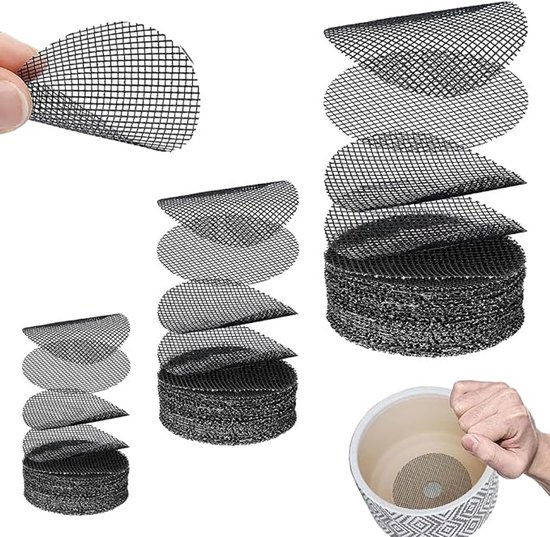 bloempot gat mesh pads - plastic gaasplaat - Planten Mesh Pads - Bloempot Gaas Pakking - drainageschermen - licht - vervormt niet gemakkelijk - solide - duurzaam - Voorkom Bodemverlies - Geschikt voor bloempotten en bonsai - 150 stuks