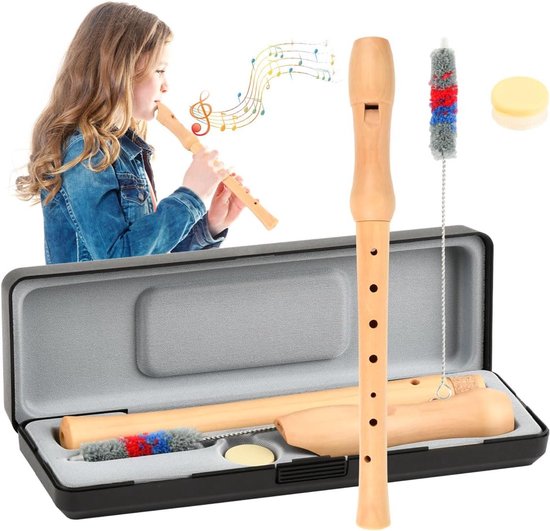 Blokfluit van hout - sopraanblokfluit in Duitse stijl - instrument voor kinderen - volwassenen - beginners - barokke grip - C-knop - muziekinstrument voor beginners