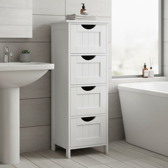 Bobbel Home - Badkamerkast - Kinderkamer kast - Ladekast - Opbergkasten - 4 Lades - 30 x 30 x 82 cm - Wit