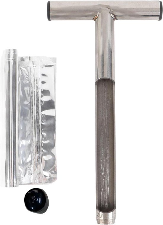 Bodemsonde met T-stijl handvat en 2 zakken, roestvrij staal, bodem sampler sonde, grond testkit - ideaal voor bodembemonstering, tuin- en gazononderhoud.