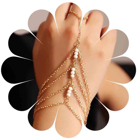 Boho vingerring armband goud slavenring pols armband gelaagd kleine parel handketting bruiloft kwast handketting sieraden voor vrouwen