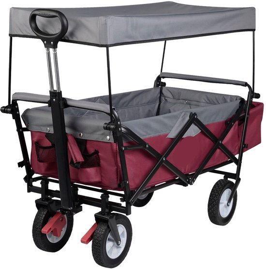 Bolderkar - Tuinwagen - Opvouwbare Bolderkarren - Tuinkarren - Kar - 80 kg Capaciteit - 100L - Met Dak, Wielen & Rem – Transportkar voor Zonbescherming, Camping & Kinderen - Fuchsia van Merkloos	