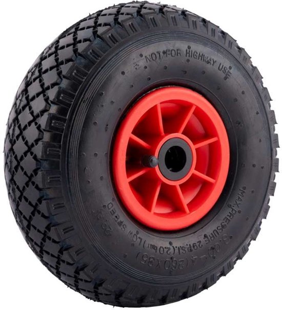 Bolderkarwiel Steekwagenwiel met luchtband 3.00-4 - Asgatdiameter 20mm rollager - Hoogte wiel 26cm van Merkloos	