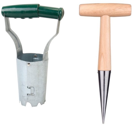 Bollenplanter met Lange Steel - Bloembollen Planter en Zaaihulp voor Tuin, Geschikt voor Bloemen, Groenten en Kruiden (Roestvrij Staal, 28cm) van Merkloos	