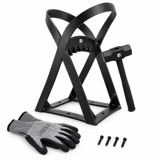Boloning® Houtklover Package Deal - Inclusief Handschoenen, Hamer, Montageschroeven - Gietijzer - Houtsplijter - Houtklover voor aanmaakhout - Houtkliever - Hout klover - Houtklover muur - Kloofmachine - Kloofwig - Splijtwig - Houtklover manueel
